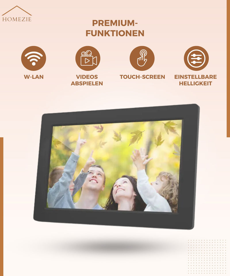 Homezie® Digitaler Fotorahmen | Frameo App | Gestochen scharfe Bilder | 10 Zoll Touchscreen-Display | WiFi Digitaler Fotorahmen