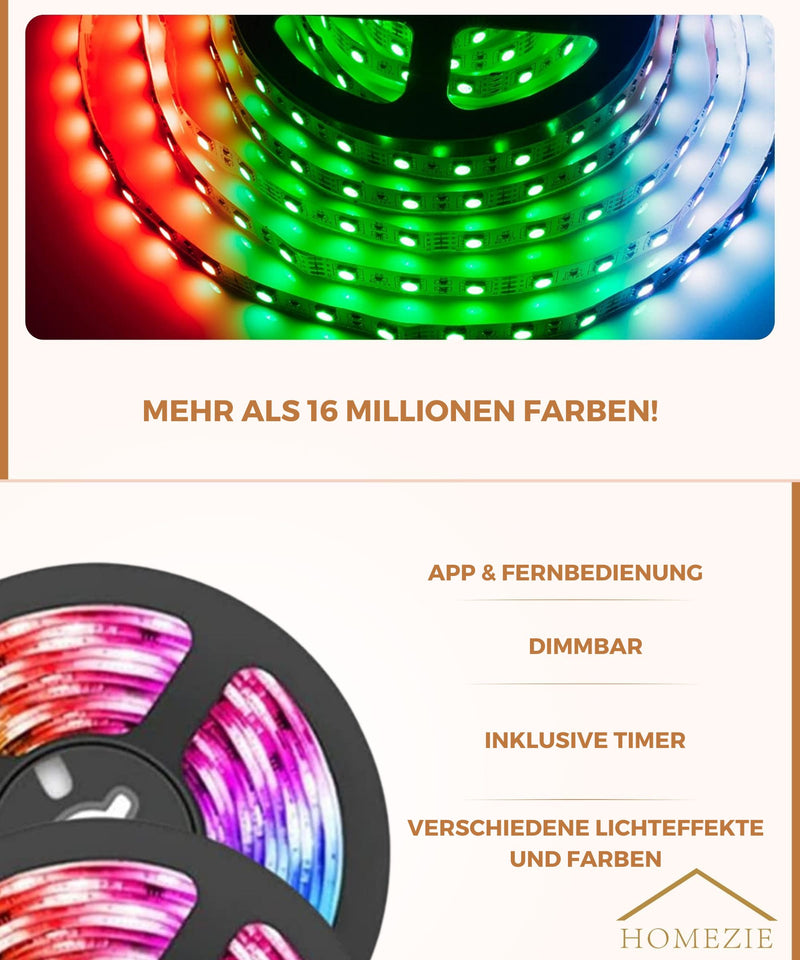 Homezie® LED-Streifen | 10 Meter | Mit App und Fernbedienung | LED-Beleuchtung