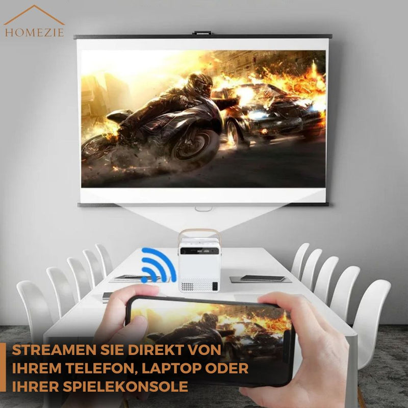 Homezie® Beamer | Mit 2 3D-Brillen, HDMI-Kabel, AV-Kabel und Ständer | Android 9.0 System | 6000 Lumen