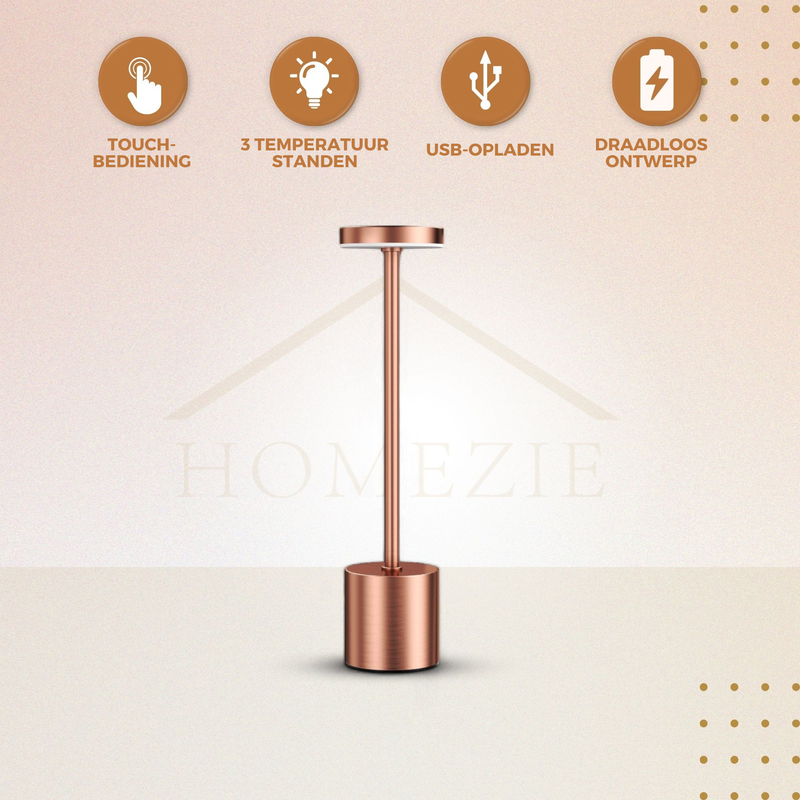 Homezie LuxeTouch | Kabellose Tischlampe | USB-aufladbar | Mit Touch-Bedienung | Esstischlampe | Stimmungsbeleuchtung