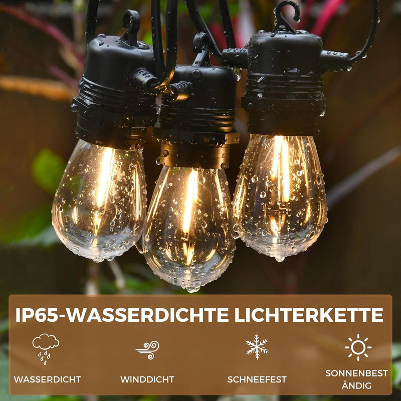 Homezie® Lichterkette | IP65 Wasserdicht | Kunststoff S14 LED-Lampen | Warmweiß | Verbindbar & Dimmbar | In verschiedenen Längen erhältlich