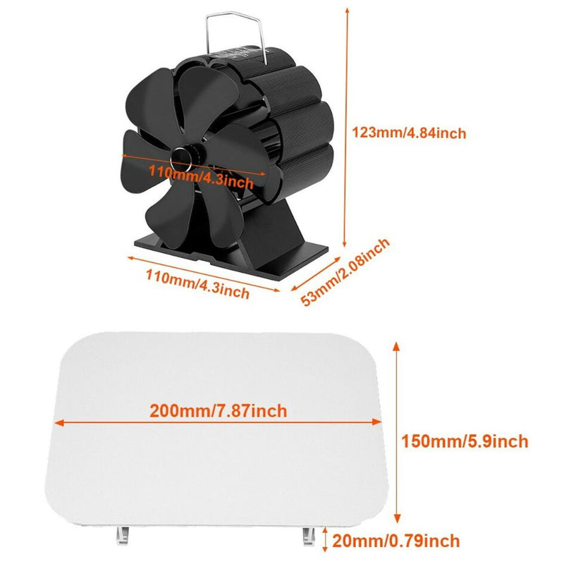 Homezie® Kachelventilator für Holzofen | Inklusive Hitzeschild und Temperaturmesser | 6 Blätter | Ofenventilator | Kaminventilator