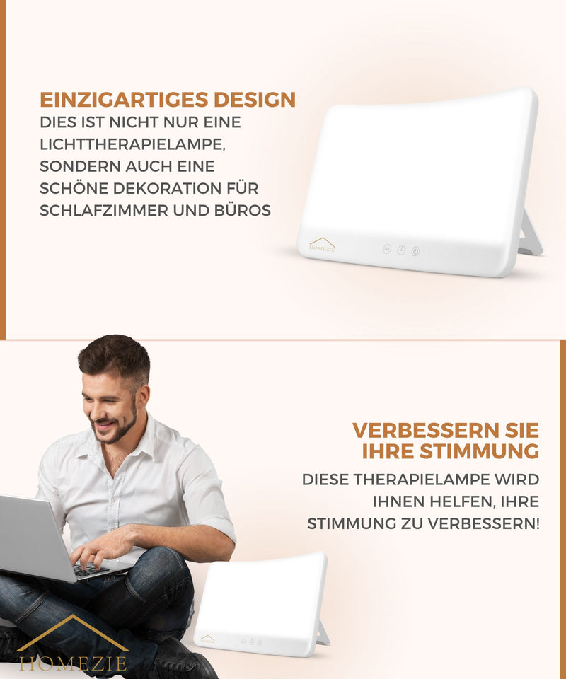 Homezie® Tageslichtlampe | Ingebauter Timer | 10.000 Lux | Lichttherapielampe | 3 Farboptionen