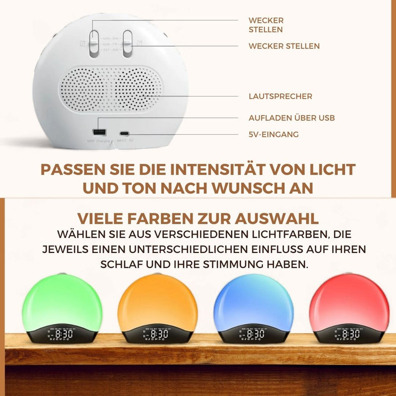 Homezie Wake-up-Licht | White-Noise-Maschine | Schlaftrainer | Wecker | Natürliche Klänge