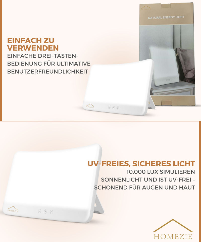 Homezie® Tageslichtlampe | Ingebauter Timer | 10.000 Lux | Lichttherapielampe | 3 Farboptionen