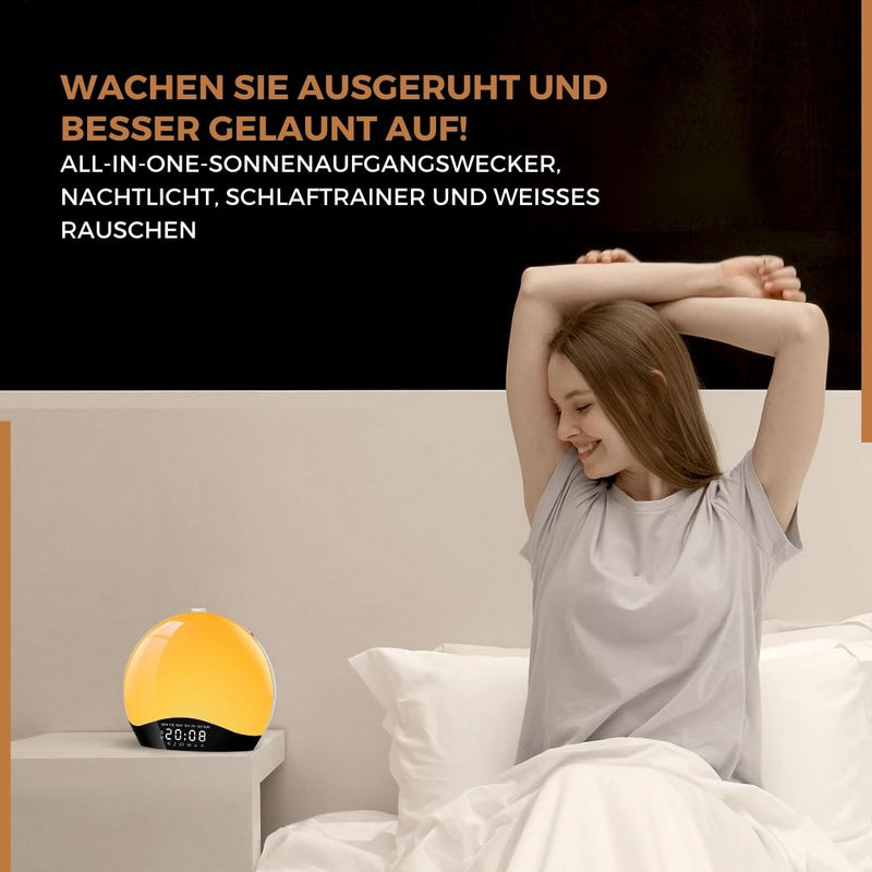 Homezie Wake-up-Licht | White-Noise-Maschine | Schlaftrainer | Wecker | Natürliche Klänge