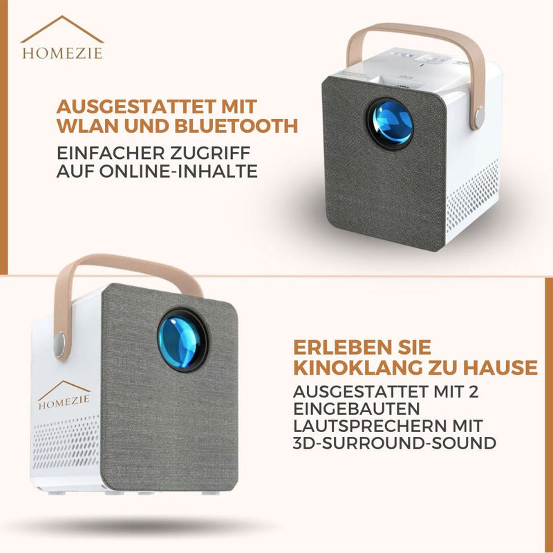 Homezie® Beamer | Mit 2 3D-Brillen, HDMI-Kabel, AV-Kabel und Ständer | Android 9.0 System | 6000 Lumen