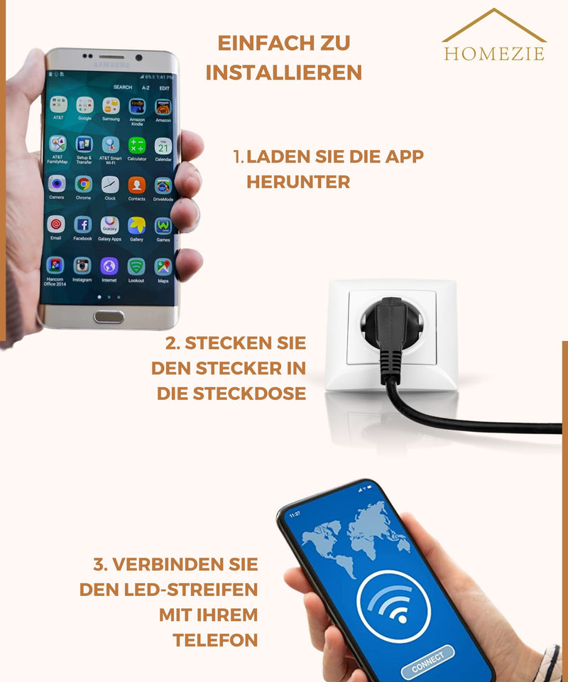 Homezie® LED-Streifen | 10 Meter | Mit App und Fernbedienung | LED-Beleuchtung