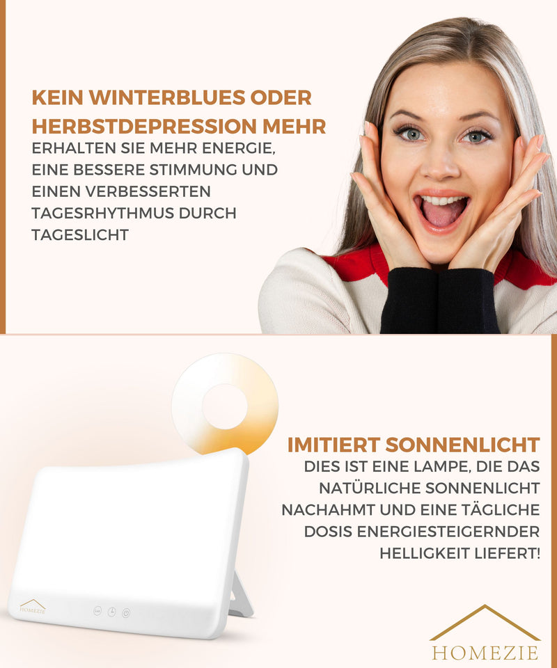 Homezie® Tageslichtlampe | Ingebauter Timer | 10.000 Lux | Lichttherapielampe | 3 Farboptionen