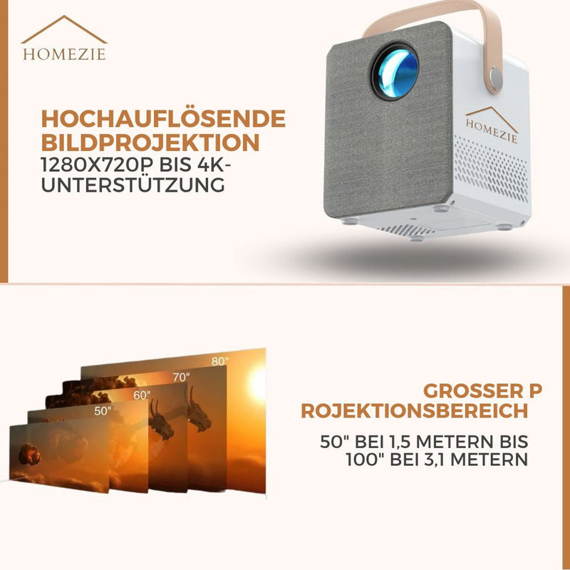 Homezie® Beamer | Mit 2 3D-Brillen, HDMI-Kabel, AV-Kabel und Ständer | Android 9.0 System | 6000 Lumen