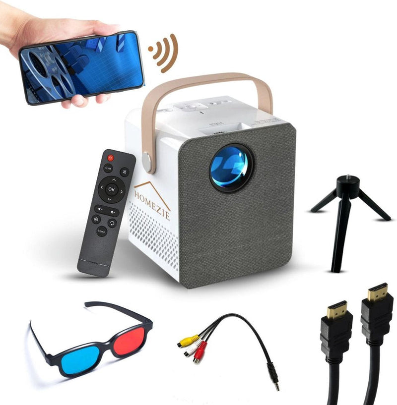 Homezie® Beamer | Mit 2 3D-Brillen, HDMI-Kabel, AV-Kabel und Ständer | Android 9.0 System | 6000 Lumen