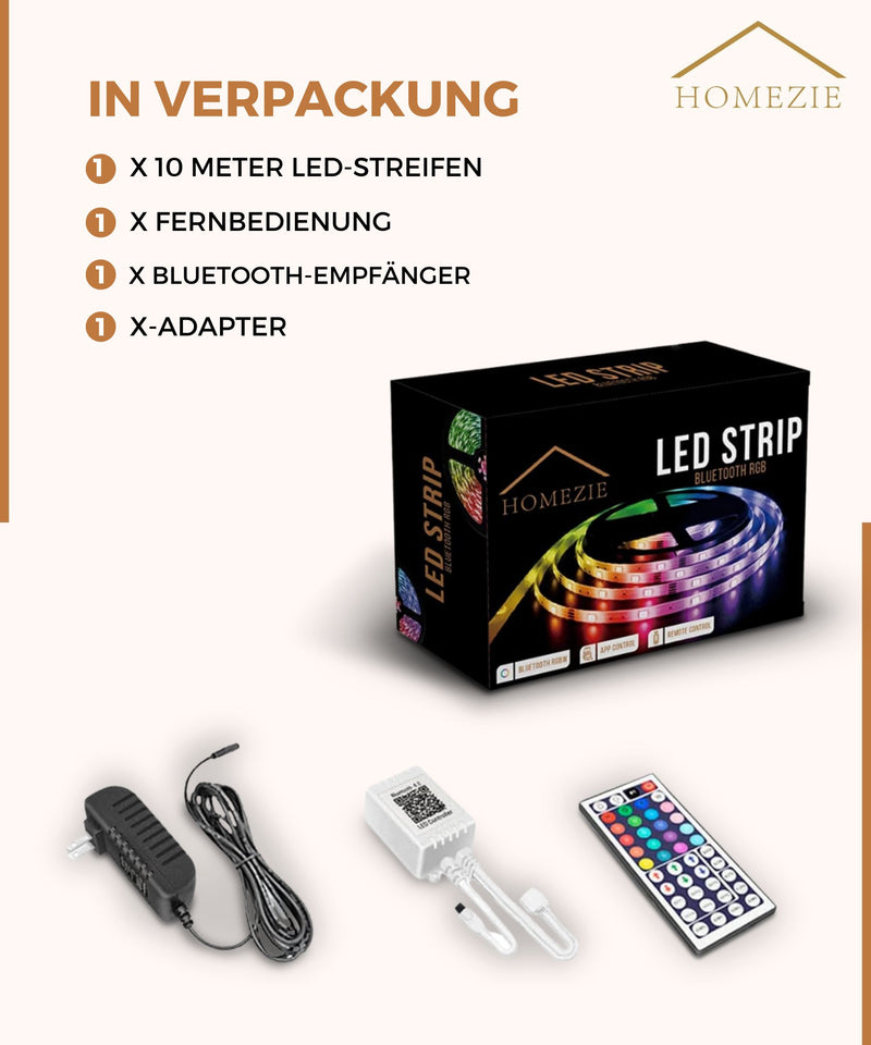 Homezie® LED-Streifen | 10 Meter | Mit App und Fernbedienung | LED-Beleuchtung