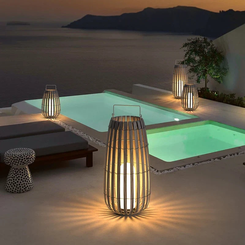 Homezie.de-Homezie Gartenbeleuchtung | Rattan-Design | Elegante Außenbeleuchtung mit LED