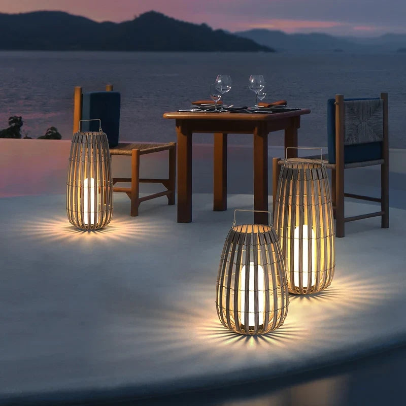 Homezie.de-Homezie Gartenbeleuchtung | Rattan-Design | Elegante Außenbeleuchtung mit LED