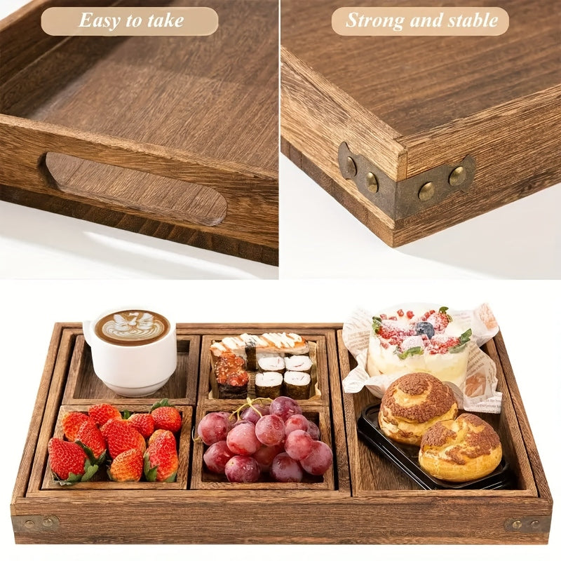 Homezie.de-Homezie Holztabletts | 7-teilige Set Mit Griffen | Für Frühstück Und Wohnzimmertisch